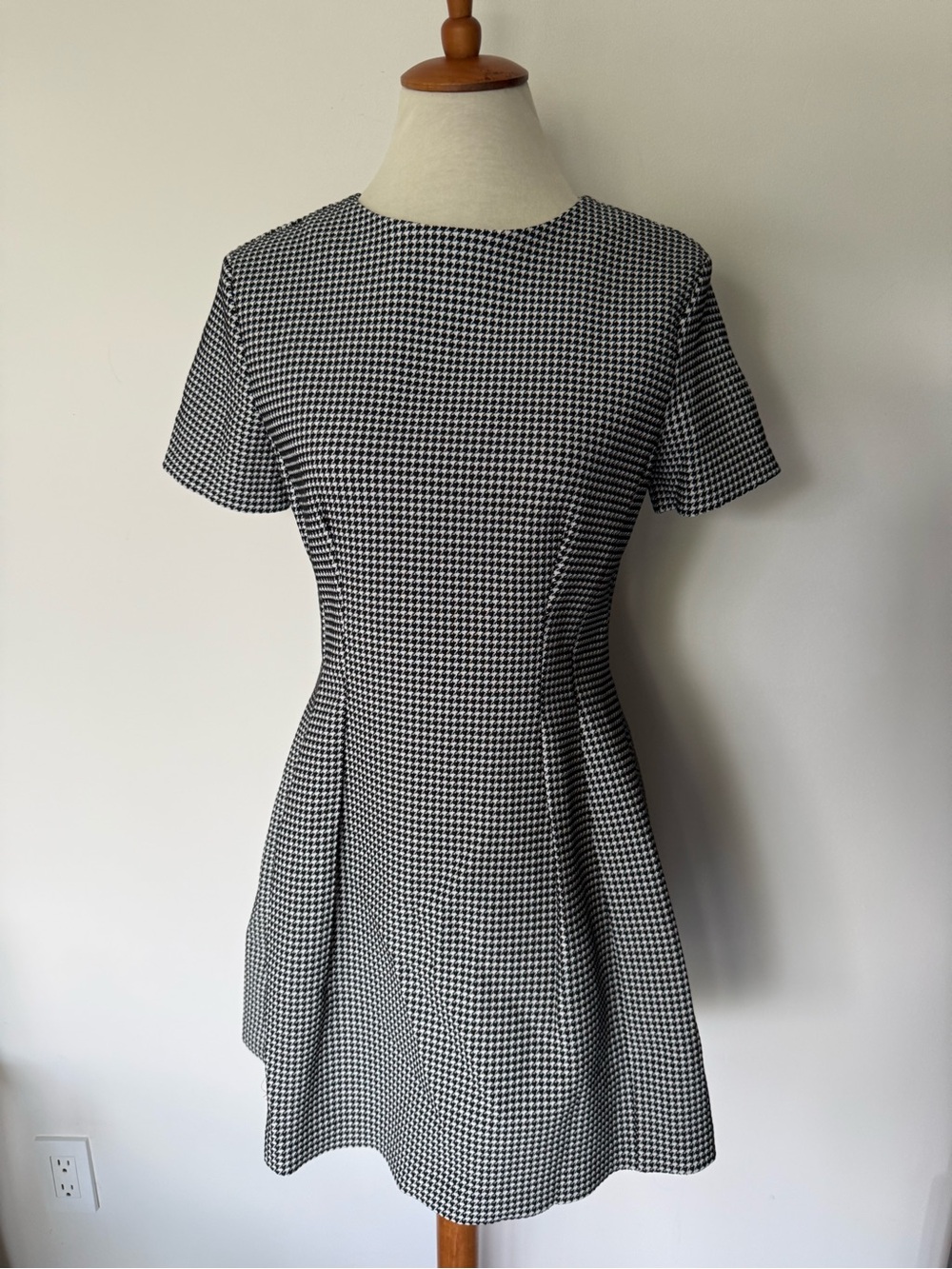 Zara Black and White Houndstooth Fit-and-Flare Dress